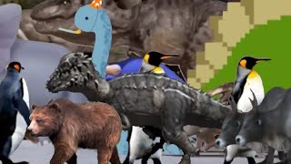 Animal stampede dinosaur stampede bears animals running animal stampede penguin cow ox elephant fox [upl. by Anitak]