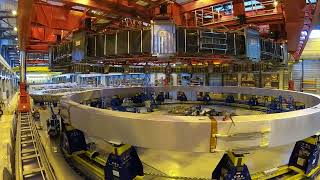 Spectacular lifting operation of ITER Poloidal Field coil 4 to be inserted in the cryostat [upl. by Leblanc]