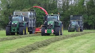 Silage 2022  Lifting Grass with Trailed Pottinger amp John Deere 6Rs amp 6230 Raking with 6215R [upl. by Remos581]