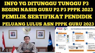 INFO PENTING P3  NASIB GURU P2 P3 PPPK 2023 PEMILIK SERTIFIKAT PENDIDIK PELUANG LULUS PPPK 2023 [upl. by Frasquito]