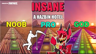 A Hazbin Hotel  INSANE  Noob vs Pro vs God Fortnite Music Blocks [upl. by Anitsej65]