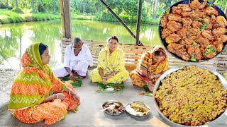 চিংড়ি মাছের ভুনা সাথে কলা থোড়ের ডালনা একদম গ্রাম্য দুটি রান্না সাথে দুপুরে খাওয়া দাওয়া [upl. by Atrebla]