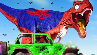 DINOSAUR SPIDERMAN TYRANNOSAURUS REX VS STEGOCERATOPS JURASSIC WORLD EVOLUTION DINOSAURS FIGHTING [upl. by Gower773]