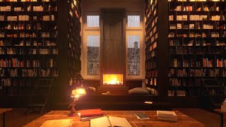 COZY Rainy Library with Fireplace  Videos made to study rather than sleep [upl. by Talanta]