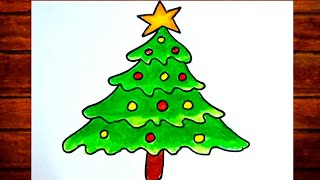 christmas drawing🎄christmas tree colourchristmas tree drawingeasy christmas paintings for beginner [upl. by Atinal968]