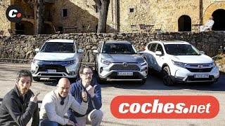 Comparativa SUV Híbridos Toyota RAV4  Honda CRV  Mitsubishi Outlander PHEV  Prueba  cochesnet [upl. by Achilles]