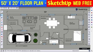 How to Draw a 50 by 20 Floor Plan in SketchUp Web for FREE [upl. by Jelene]