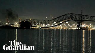 Moment bridge collapses in Baltimore after cargo ship collision [upl. by Eckardt]