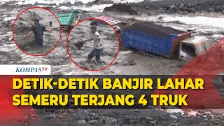 DetikDetik Banjir Lahar Semeru 4 Truk Tambang Pasir Terjebak di Tengah Sungai [upl. by Bromley]