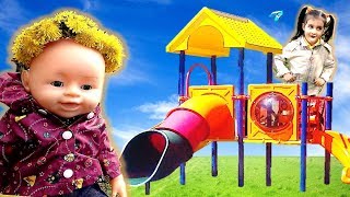 Pretend play with doll on kids playgroundNursery rhyme song Are you sleeping brother John [upl. by Ekul]