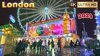 30 Minutes in Winter Wonderland🎡🎄✨ Hyde Park 2024 – London in the Rain 🌧️ 4K60 [upl. by Frame]