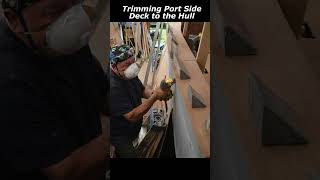 Trimming Port Side Deck to Hull shorts boatprojects boatbuilders boatbuilders plywoodboat [upl. by Nickie]