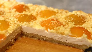 Saftiger Aprikosenkuchen mit Streusel und Quark vom Blech ohne Kneten Marillenkuchen mit Topfen [upl. by Eamanna535]