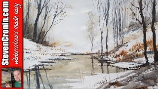 Watercolour Painting Demo Frozen Pond with Steven Cronin Snow Scene [upl. by Arrim]