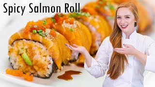 Spicy Salmon Roll  How to Make Sushi and Sushi Rice [upl. by Retxed]