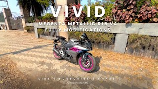 FULL R15 V4 FINAL LOOK  MODIFIED  VIVID MEGENTA COLOUR  SPOTY LOOK 🥵 yamaha r15v4 trending [upl. by Nadnerb]