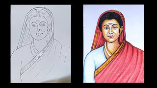 savitribai phule step by step drawing  savitribai phule chitra  सावित्रीबाई फुले यांचे चित्र [upl. by Charmane]