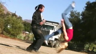 2 Gymnast Girls vs 1 Martial Arts Guy  Fight Scene [upl. by Aiuqes]