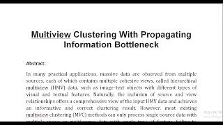 Multiview Clustering With Propagating Information Bottleneck [upl. by Costanza]