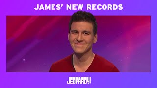 James Holzhauer 10 Wins and New Jeopardy Records  JEOPARDY [upl. by Aisercal728]