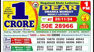 Nagaland Lottery Result 1pm 25112024  Official  Lottery Sambad [upl. by Raknahs]