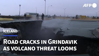 Large cracks open in Grindavik as Iceland volcano threat looms  AFP [upl. by Weywadt]