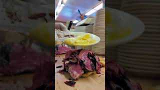 Pastrami Russian dressing Melted Swiss on Potato knish  Katzs Deli 🔥🥪 asmr food shorts [upl. by Asquith]