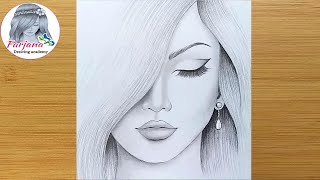 How to draw a girl step by step  Pencil Sketch drawing [upl. by Etnovad]