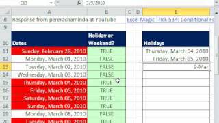 Excel Magic Trick 554 Conditional Formatting for Weekends and Holidays Better than EMT 534 [upl. by Portuna497]