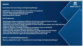 Tata Projects Hiring Engineering Managers career construction engineering tata [upl. by Ailelc]