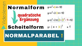 Normalform in Scheitelform quadratische Ergänzung von Normalform in Scheitelpunktform Video [upl. by Nyrrat]