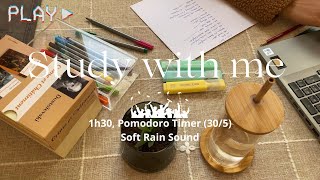 1h30 Study with me Pomodoro Timer 305Soft rain sound Marigold [upl. by Mina]