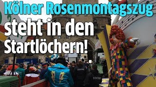 Kölner Rosenmontagszug Wagen und Bands wie Querbeat bereiten sich an der Severinstorburg vor [upl. by Oiluj722]