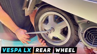 Vespa LX Rear Wheel Removal  Installation  Mitchs Scooter Stuff [upl. by Lawrence]