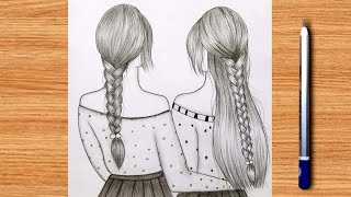 Best friends❤Pencil Sketch TutorialHow to draw two friends Hugging each otherEasy Bff drawing [upl. by Elyag]