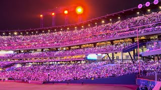 Subwaythemed light show during opposing pitching change at Citi Field  Subway Series [upl. by Gorey]