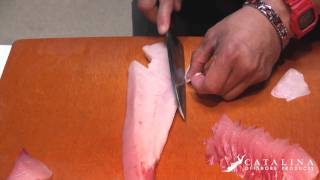 Sushi Tutorial How to cut and prepare Yellowtail Hamachi [upl. by Imeaj]