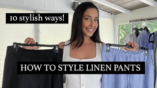 HOW TO STYLE LINEN PANTS  Stylish Outfit Ideas [upl. by Elbam]