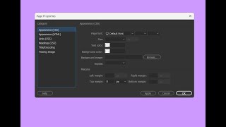 Changing page title and background color of HTML file on page properties using Adobe Dreamweaver [upl. by Hanej972]