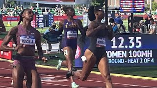 100m Hurdles 2024 US Olympic Trials Round 1 Heat 2 Masai Russell Alaysha Johnson Alia Armstrong [upl. by Analaf]