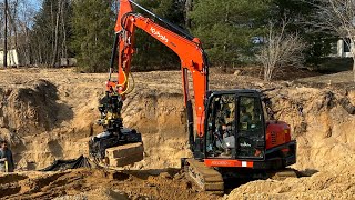 Setting Base Course Using a Kubota Kx0804 with Engcon Tilt rotator and CMP Hydra Grapple [upl. by Mari]