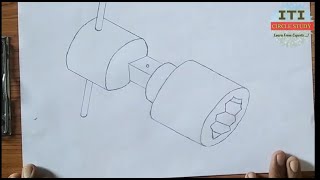 Socket spanner Drawing free hand sketch draw step by step [upl. by Bunnie372]