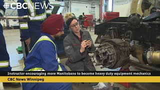 Instructor encouraging more Manitobans to become heavy duty equipment mechanics [upl. by Ivie769]