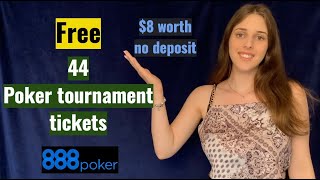 888 Poker no deposit bonus worth 8  44 free poker tournament tickets [upl. by Rosaleen]