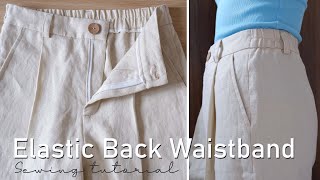 How To Sew Half Elastic Waistband  Elastic Back Trousers Sewing Tutorial [upl. by Aienahs314]