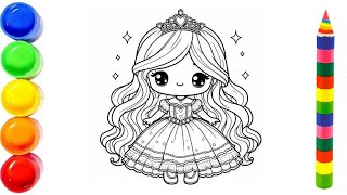 Cute Princess Drawing Painting amp Coloring For Kids and Toddlers Child Art [upl. by Henrietta]