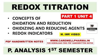 Redox Titration  Reduction  Oxidation  Oxidising Agent  Redox Indicators  Ch 1 U 4  P Analysis [upl. by Sigfried]