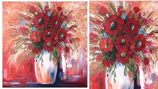 Como pintar flores rojas  tutorial  pintura acrílica [upl. by Ailem]