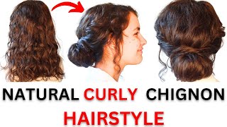 Natural Curley hair  Easy chignon hairstyle  low chignon for long to medium hair [upl. by Eserehs772]