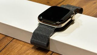 Unboxing Watch Series 9 by Apple  Stainless Steel  Gold  45mm  Graphite Milanese Loop [upl. by Siduhey]